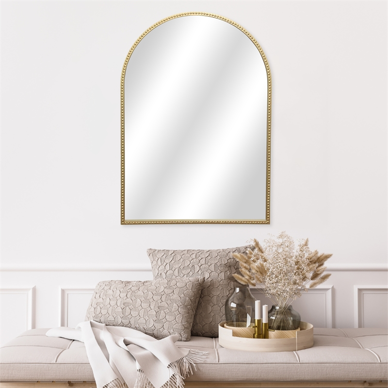 Pemberly Row Curve Top Gold Metal Wall Mirror with Studded Details