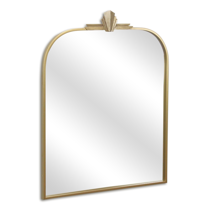 Pemberly Row Art Deco Gold Metal Wall Mirror with Hanging Openings