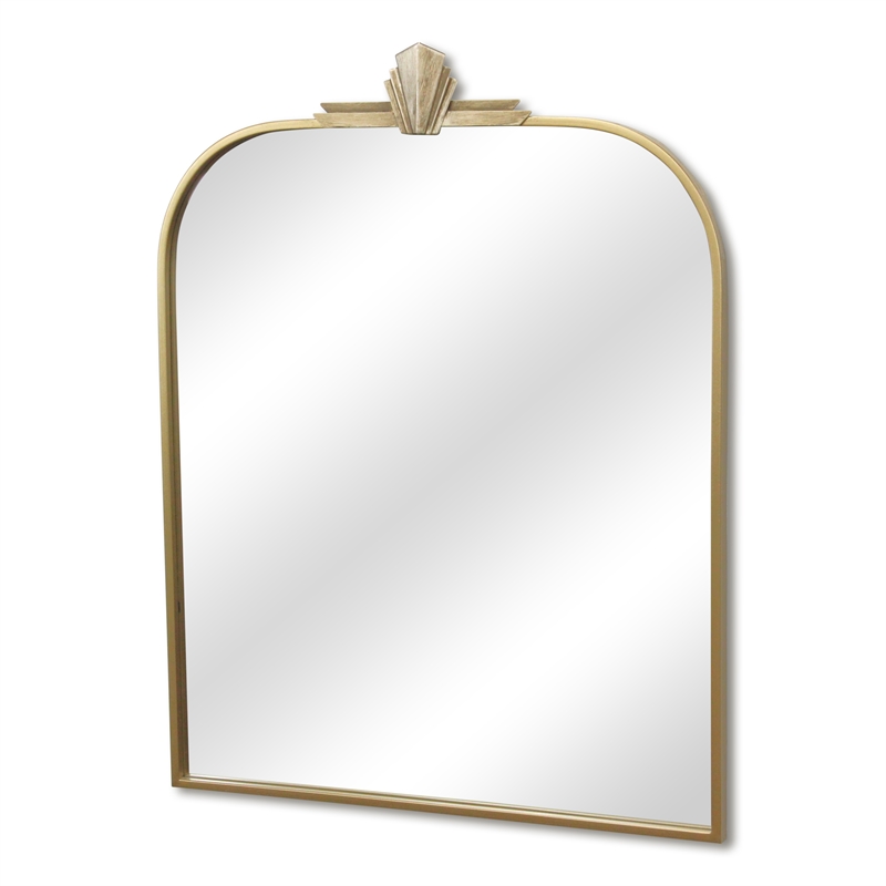 Pemberly Row Art Deco Gold Metal Wall Mirror with Hanging Openings