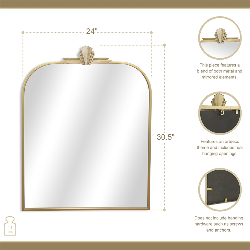 Pemberly Row Art Deco Gold Metal Wall Mirror with Hanging Openings