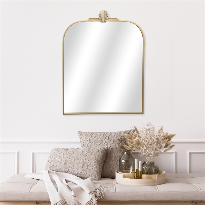 Pemberly Row Art Deco Gold Metal Wall Mirror with Hanging Openings