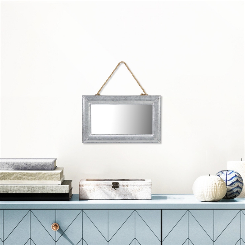 Pemberly Row Galvanized Framed Hanging Mirror with Top Rope