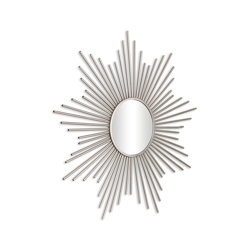 Pemberly Row Silver Metal Sunburst Wall Mirror with Hanging Opening