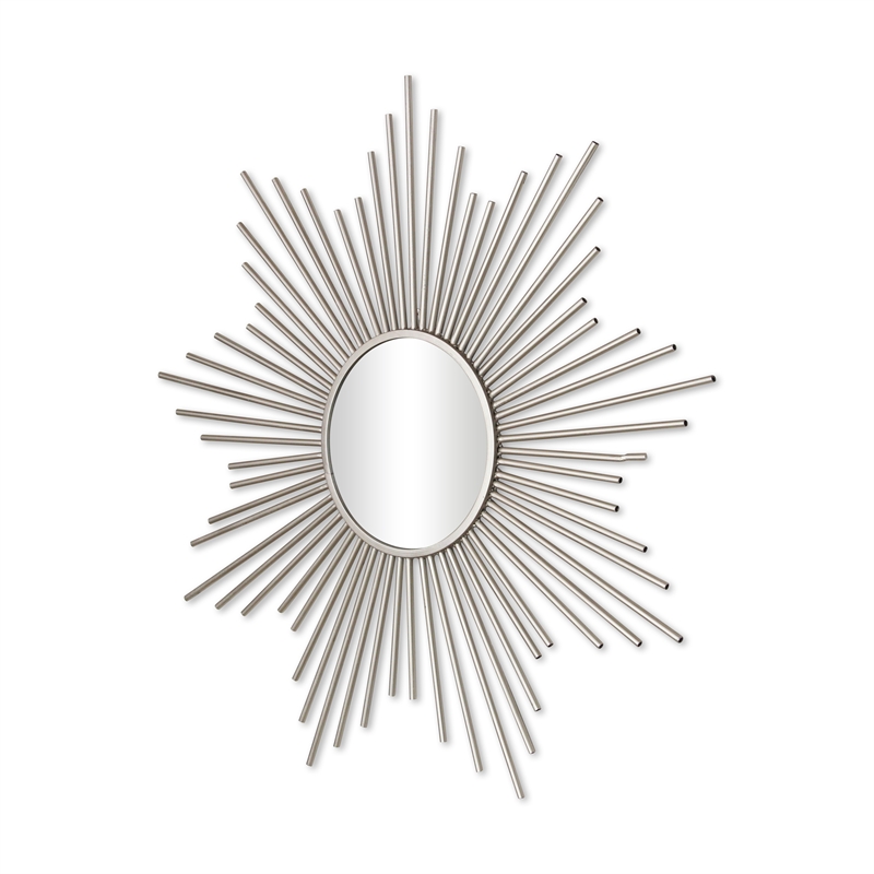 Pemberly Row Silver Metal Sunburst Wall Mirror with Hanging Opening