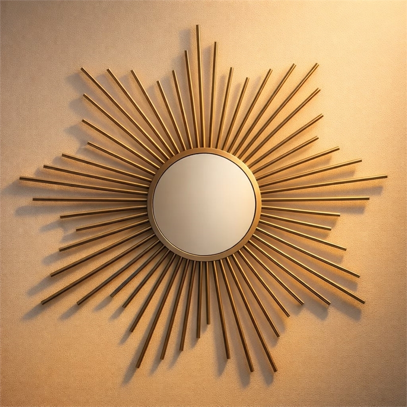 Pemberly Row Silver Metal Sunburst Wall Mirror with Hanging Opening