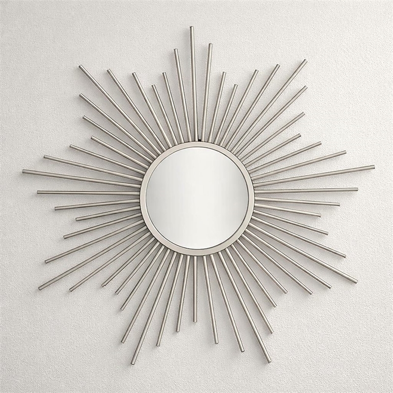 Pemberly Row Silver Metal Sunburst Wall Mirror with Hanging Opening