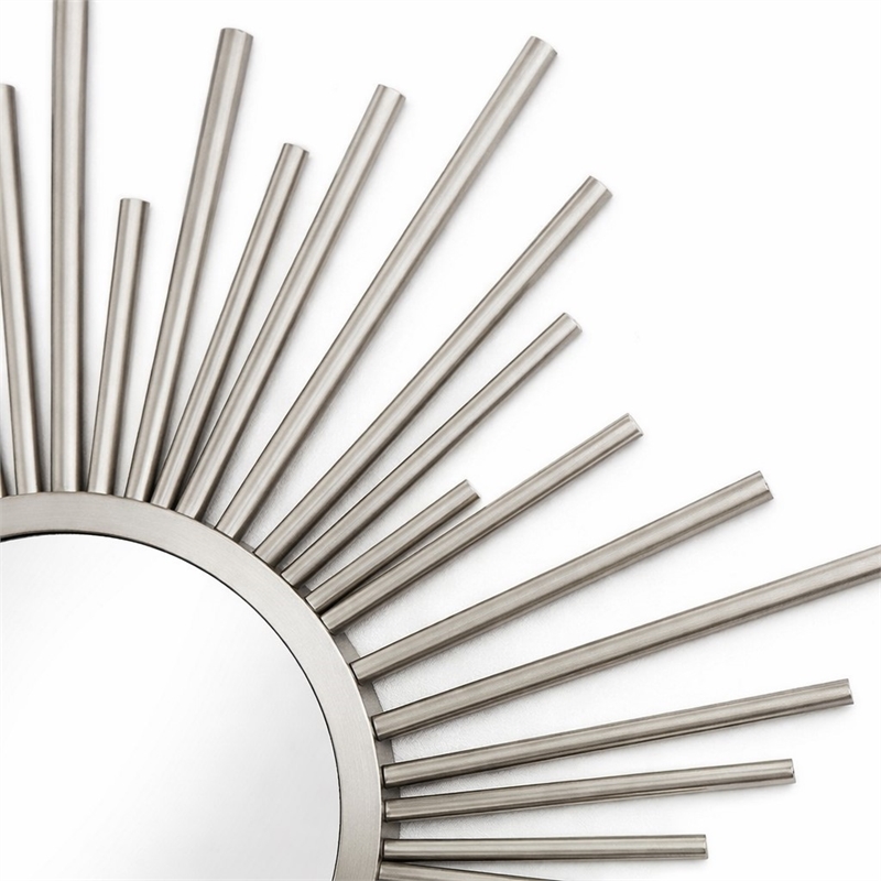 Pemberly Row Silver Metal Sunburst Wall Mirror with Hanging Opening