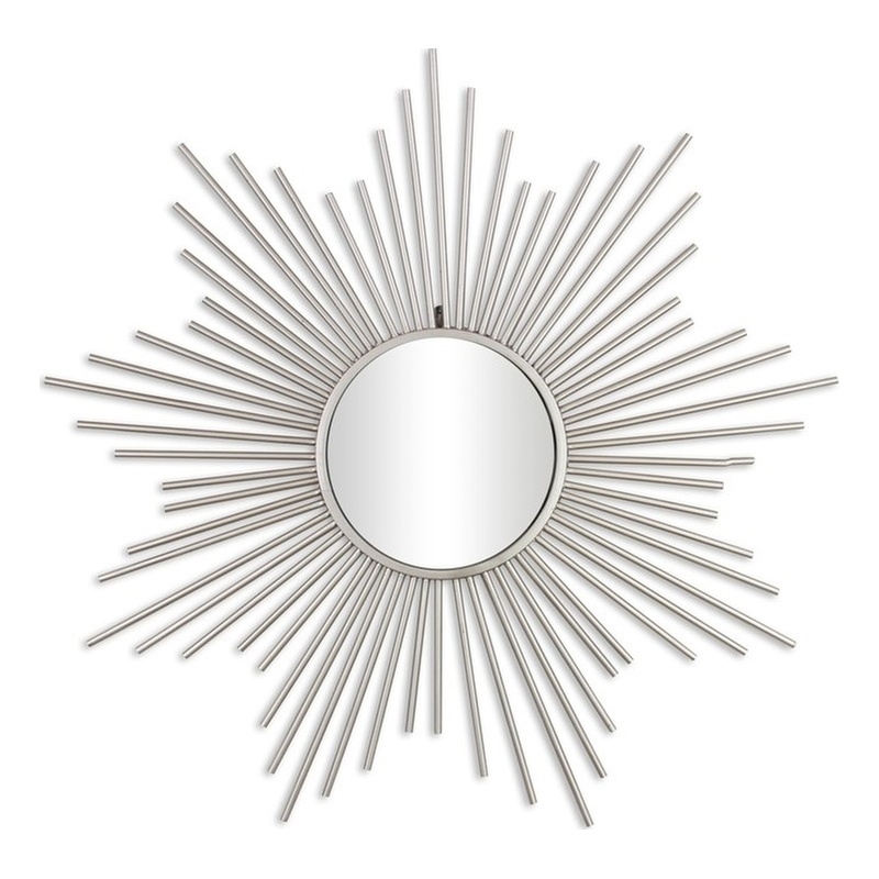Pemberly Row Silver Metal Sunburst Wall Mirror with Hanging Opening