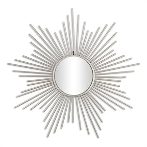 Pemberly Row Silver Metal Sunburst Wall Mirror with Hanging Opening