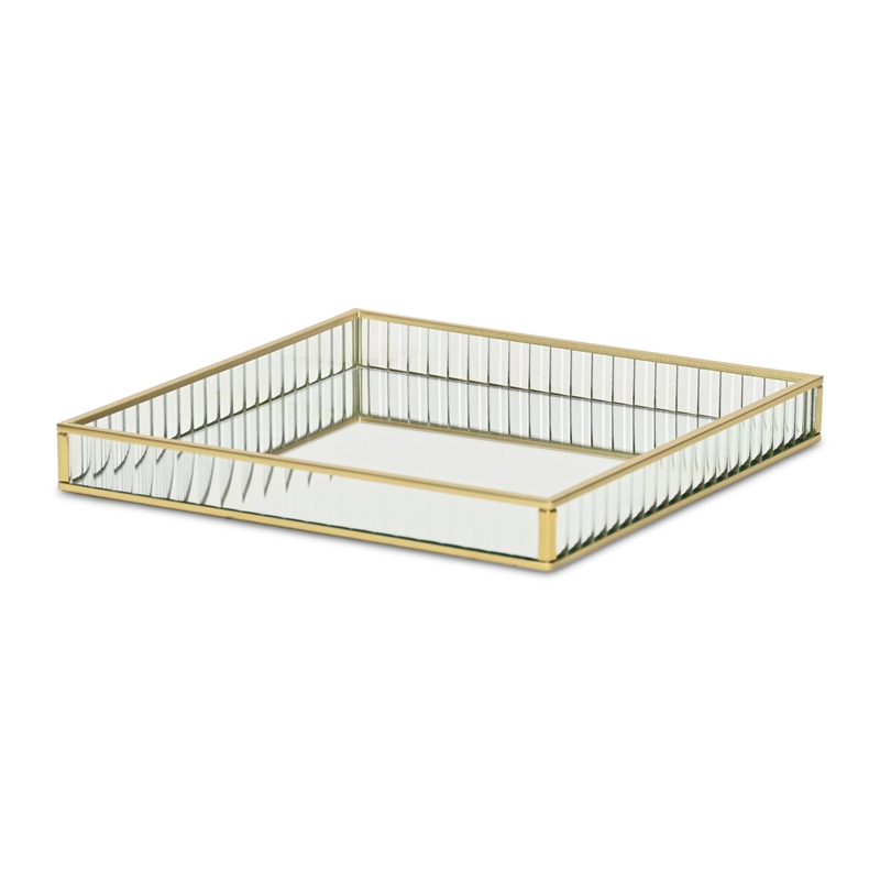 Pemberly Row Gold Square Fluted Glass Tray in 9.75 in