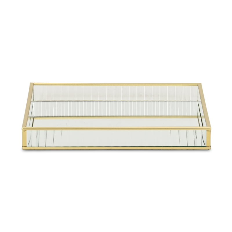 Pemberly Row Gold Square Fluted Glass Tray in 9.75 in
