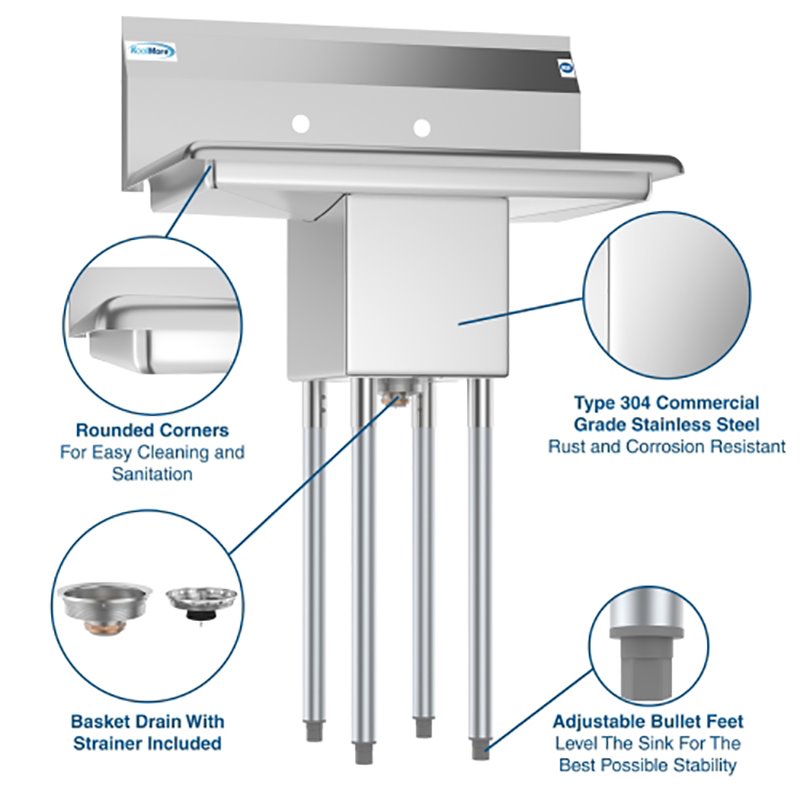 Pemberly Row 10x14x10 NSF Stainless Steel Kitchen Prep/Utility Sink in Silver