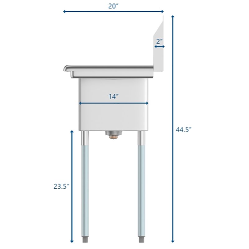 Pemberly Row Silver 10x14x10 Right NSF Stainless Steel Kitchen Prep/Utility Sink
