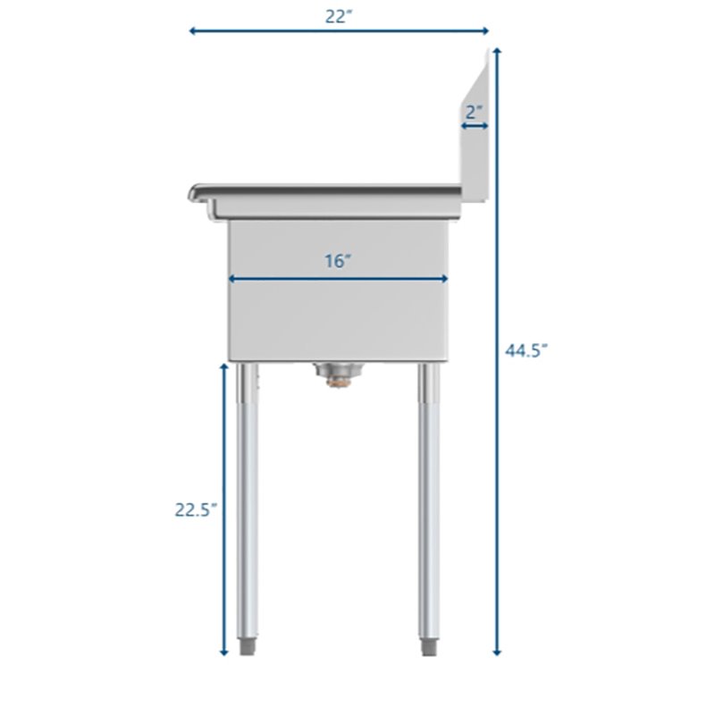 Pemberly Row Silver 12x16x10 Left NSF Stainless Steel Kitchen Prep/Utility Sink