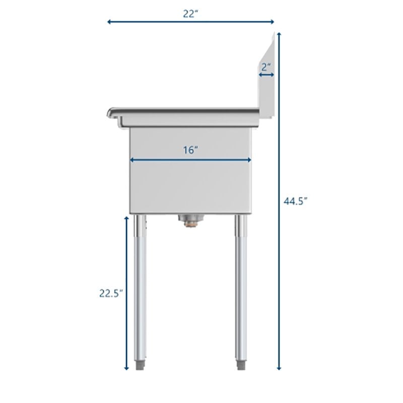Pemberly Row 12x16x10 NSF Stainless Steel Kitchen Prep & Utility Sink in Silver