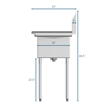 Pemberly Row 12x16x10 Stainless Steel Kitchen Prep & Utility Sink in Silver