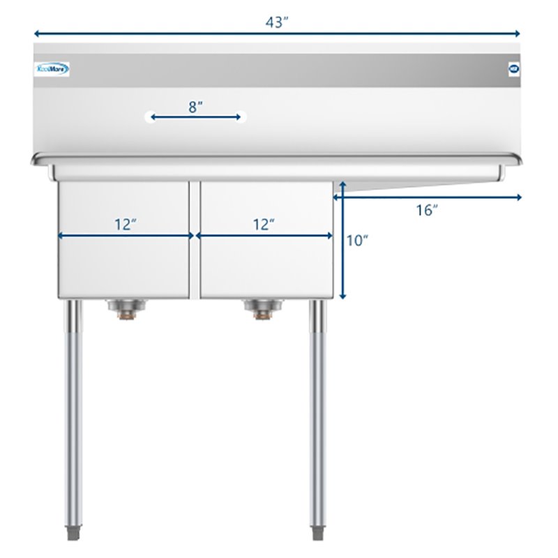 Pemberly Row Silver 12x16x10 Right Stainless Steel Kitchen Prep & Utility Sink