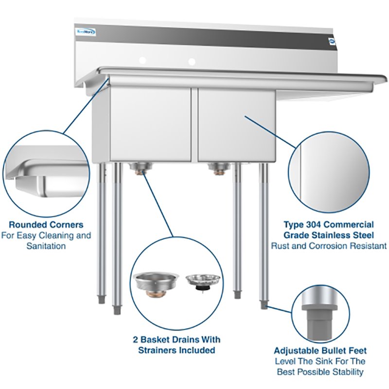 Pemberly Row Silver 12x16x10 Right Stainless Steel Kitchen Prep & Utility Sink