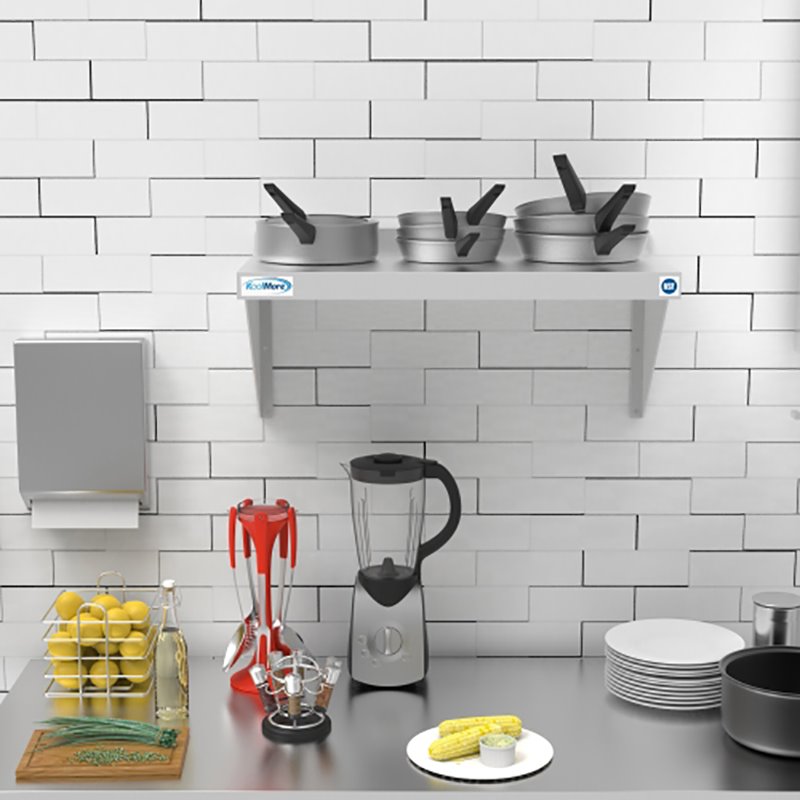 Pemberly Row 12x24 NSF Stainless Steel Wall Mount Shelf for Kitchen in Silver