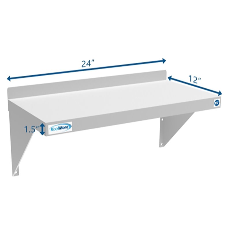 Pemberly Row 12x24 NSF Stainless Steel Wall Mount Shelf for Kitchen in Silver