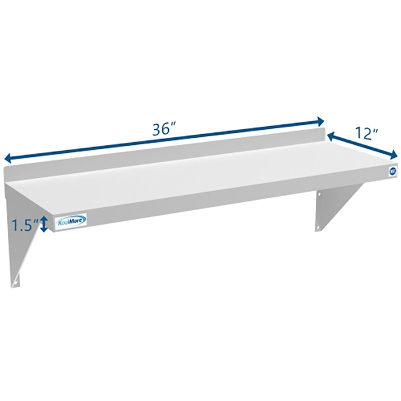 Pemberly Row 12x36 NSF Stainless Steel Wall Mount Shelf for Kitchen in Silver
