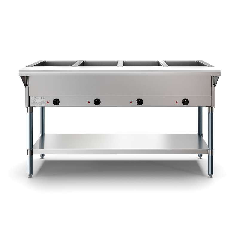 Pemberly Row Four Pan Open Well Electric Steam Table with Undershelf