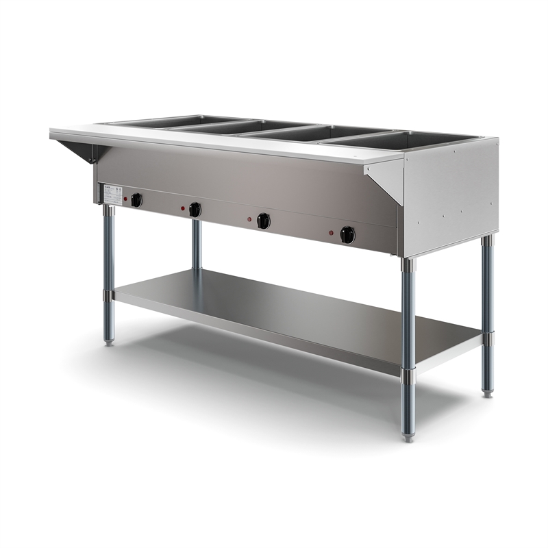 Pemberly Row Four Pan Open Well Electric Steam Table with Undershelf