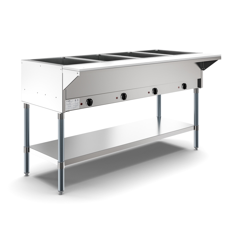Pemberly Row Four Pan Open Well Electric Steam Table with Undershelf