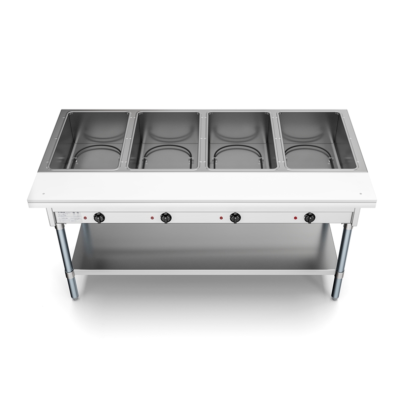 Pemberly Row Four Pan Open Well Electric Steam Table with Undershelf