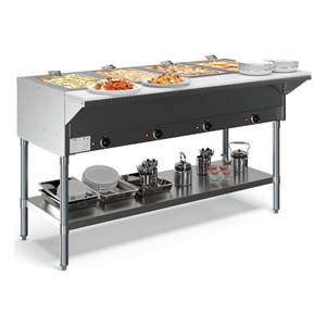 Pemberly Row Four Pan Open Well Electric Steam Table with Undershelf