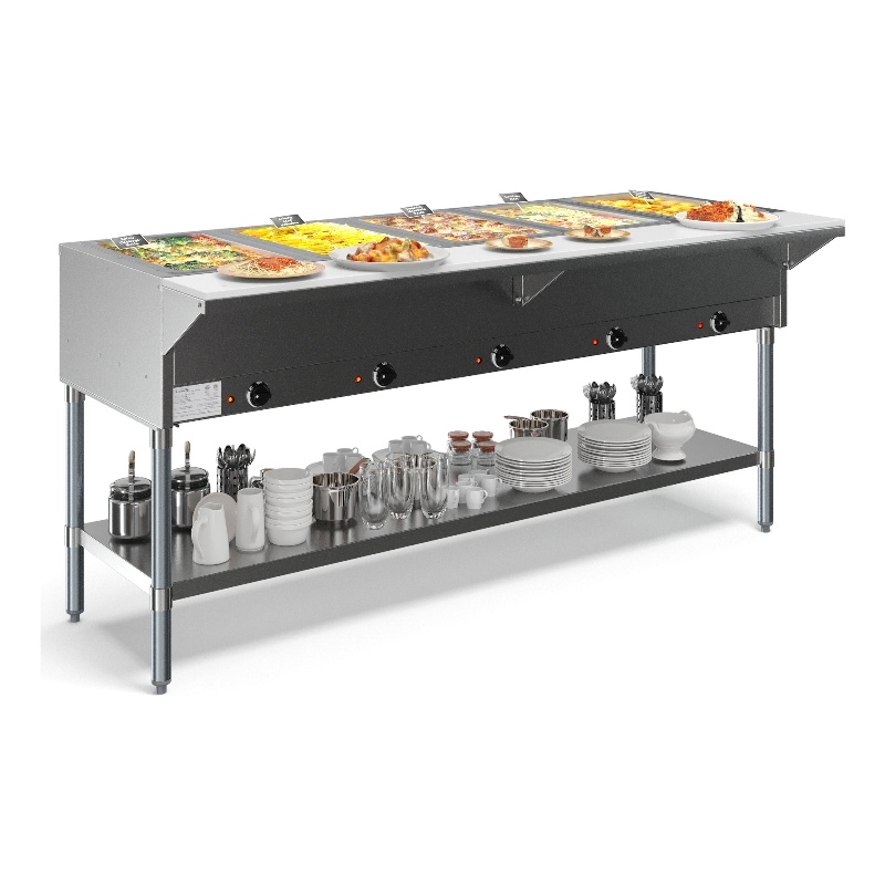 Pemberly Row Five Pan Open Well Electric Steam Table with Undershelf 240V