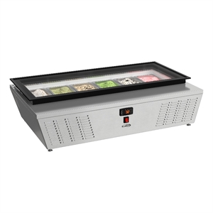 Pemberly Row 45&quot 6-Pan Countertop Ice Cream Display Freezer with Glass Top