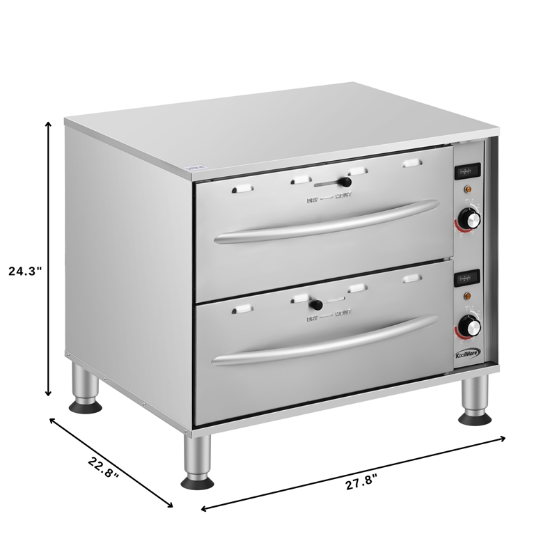 Pemberly Row Two-Drawer Commercial Free Standing Warming Drawers in Steel