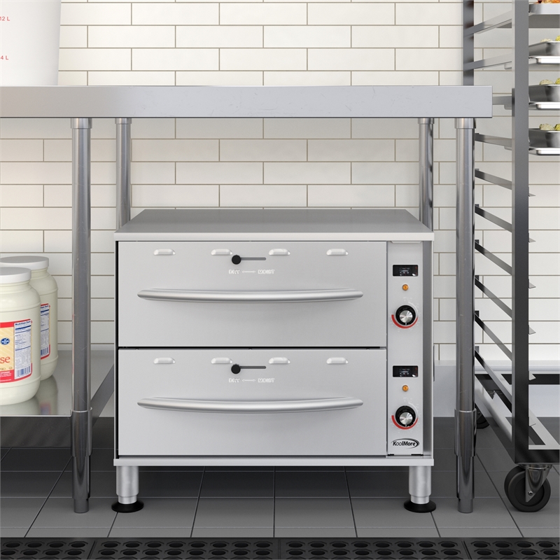 Pemberly Row Two-Drawer Commercial Free Standing Warming Drawers in Steel