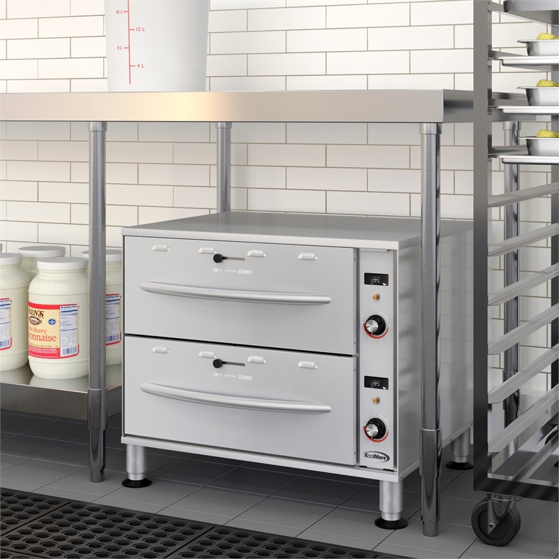 Pemberly Row Two-Drawer Commercial Free Standing Warming Drawers in Steel