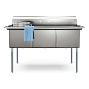 Pemberly Row 60&quot Three Compartment Commercial Sink 18-Gauge Stainless Steel