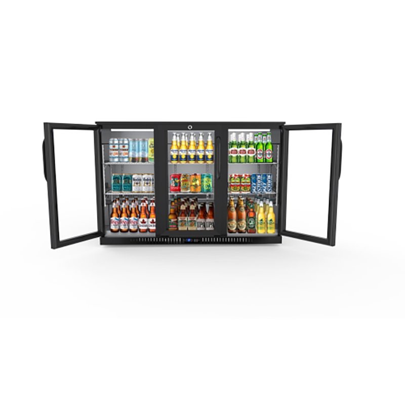 Pemberly Row 3-Door Metal Back Bar Cooler Counter Height Refrigerator in Black