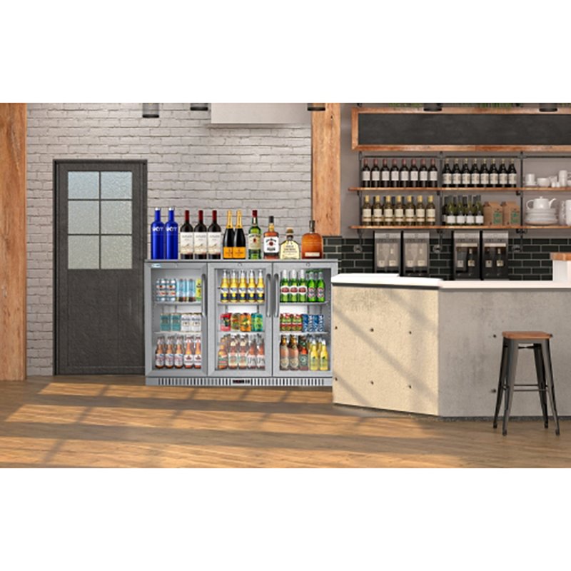 Pemberly Row 3-Door Stainless Steel Back Bar Cooler Refrigerator in Silver