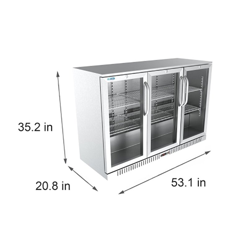 Pemberly Row 3-Door Stainless Steel Back Bar Cooler Refrigerator in Silver
