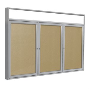Pemberly Row Vinyl 48&quot x 96&quot 3 Door Enclosed Bulletin Board in Caramel