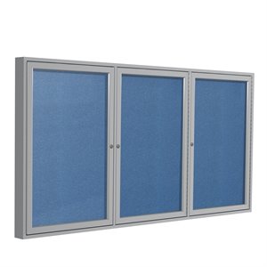 Pemberly Row Vinyl 48&quot x 72&quot 3 Door Enclosed Bulletin Board in Ocean Blue