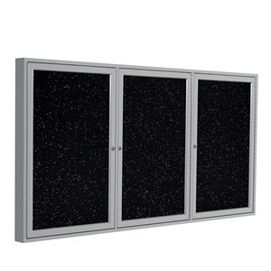 Pemberly Row 36&quot x 72&quot 3 Door Enclosed Rubber Bulletin Board in Speckled Tan