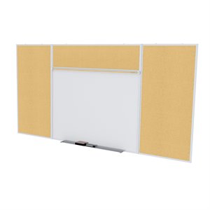 Pemberly Row Wood 4' x 8' Cork Bulletin & Magnetic Whiteboard Set-E in Tan