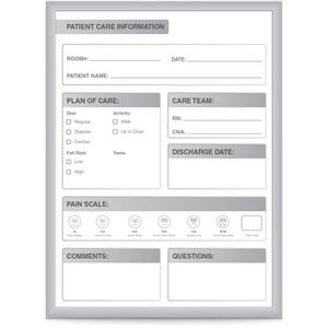 Pemberly Row Vinyl 2' x 3' Hospital Patient Room Magnetic Whiteboard in Gray