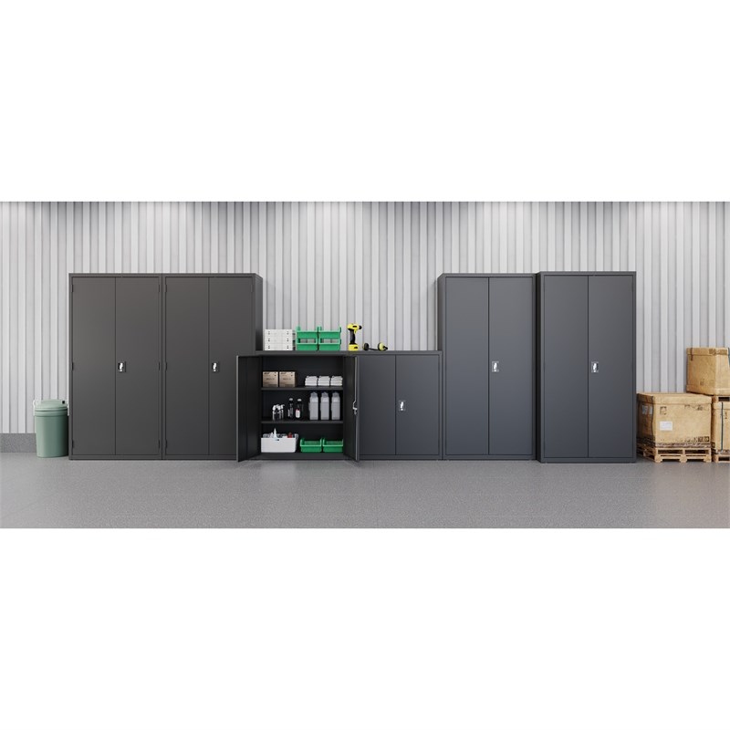 Pemberly Row 3 Shelf Welded Metal Locking Storage Cabinet in Black