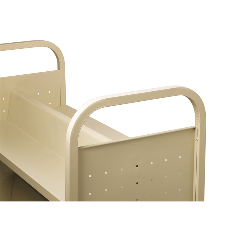 Pemberly Row Double-Sided Mobile Metal Book Cart in Putty/Beige