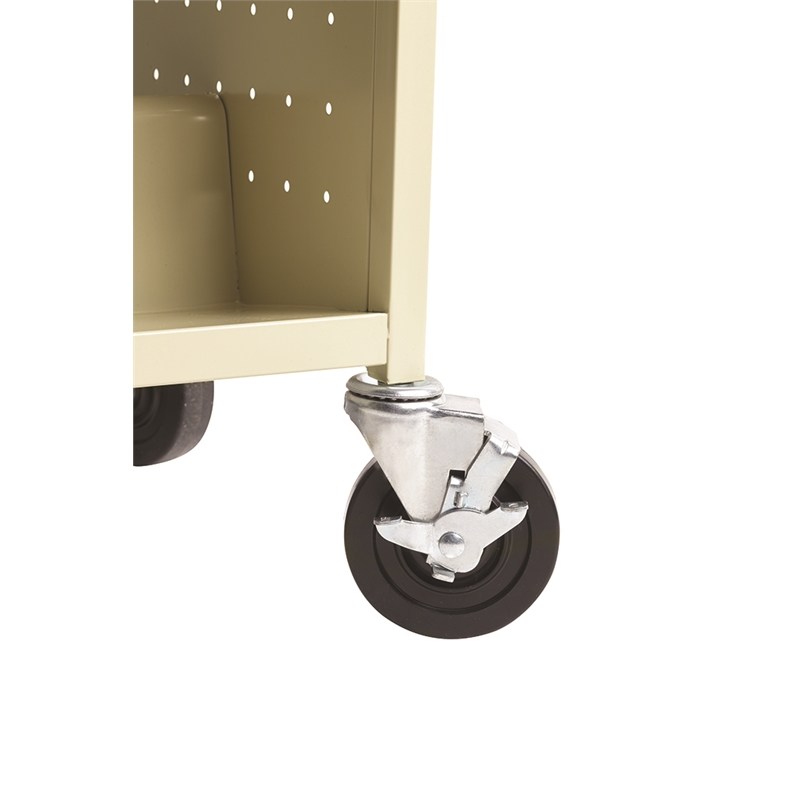 Pemberly Row Double-Sided Mobile Metal Book Cart in Putty/Beige