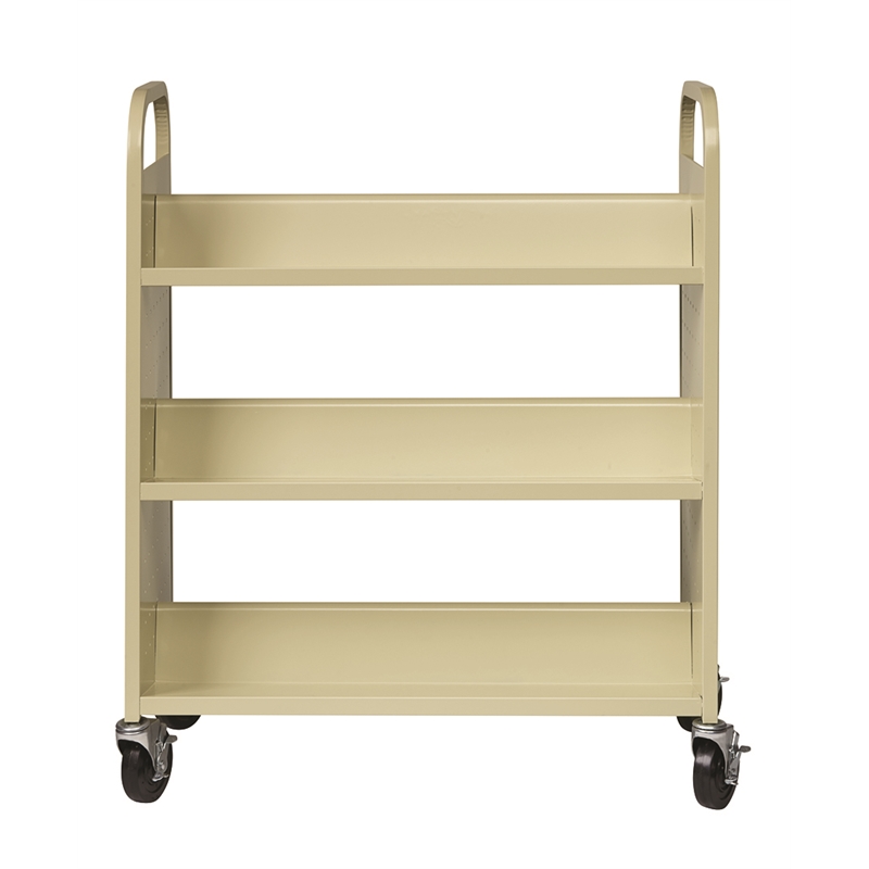 Pemberly Row Double-Sided Mobile Metal Book Cart in Putty/Beige