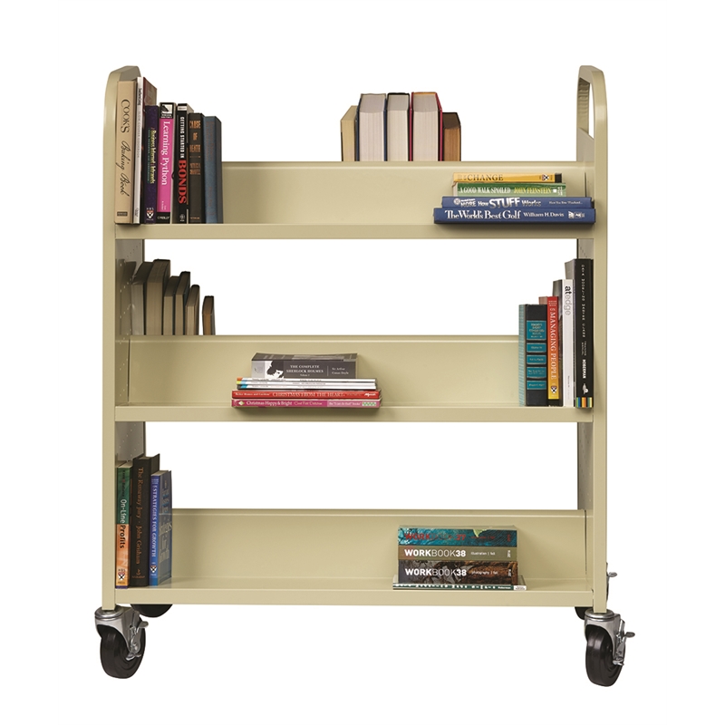Pemberly Row Double-Sided Mobile Metal Book Cart in Putty/Beige