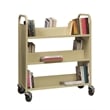 Pemberly Row Double-Sided Mobile Metal Book Cart in Putty/Beige